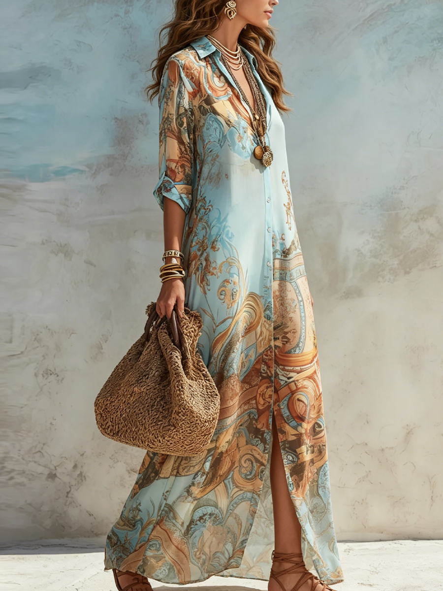Women’s Baroque Floral Blue Maxi Dress