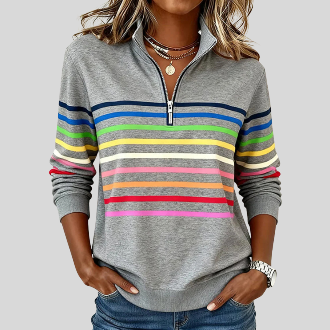 Women’s Comfortable Striped Quarter-Zip Sweatshirt
