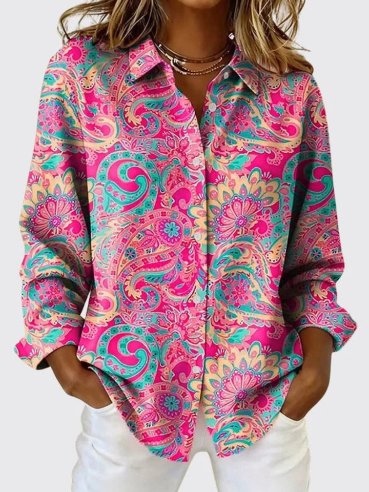 Women’s Paisley Print Button Front Blouse