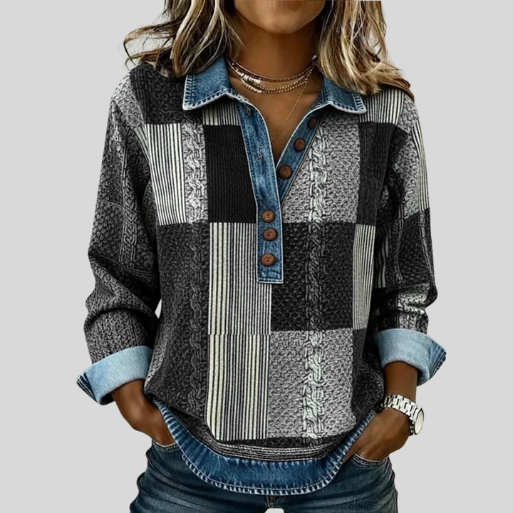 Women’s Patchwork Collared Sweater