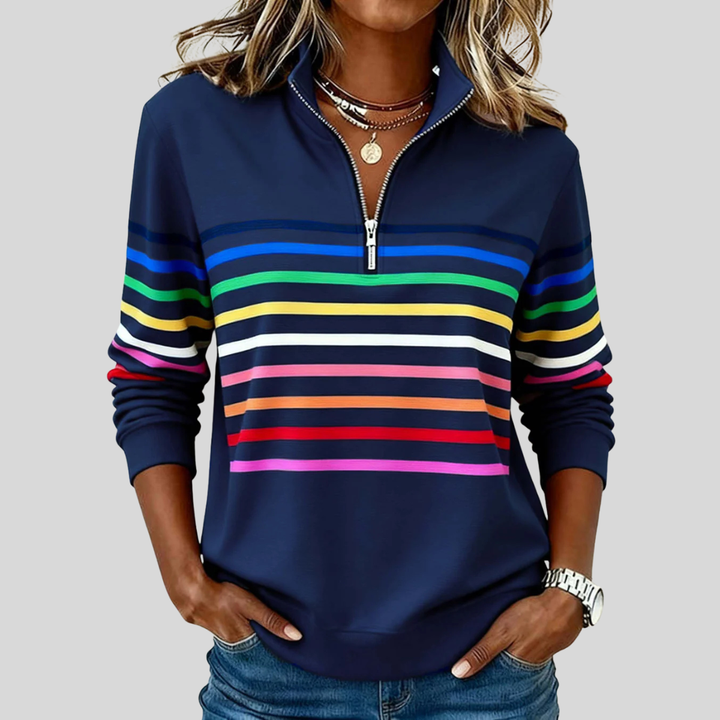 Women’s Comfortable Striped Quarter-Zip Sweatshirt