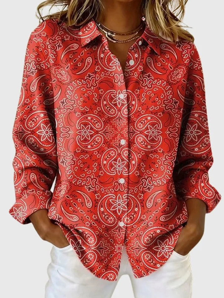 Women’s Paisley Print Button Front Blouse