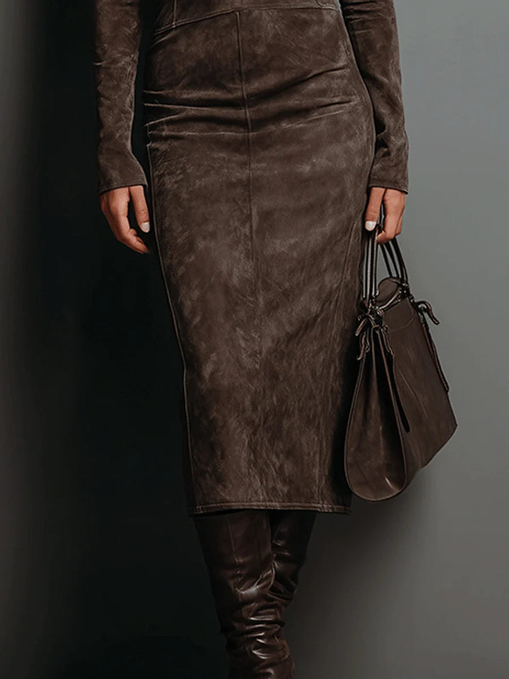 Avelinne - Sculpted Turtleneck Midi Dress