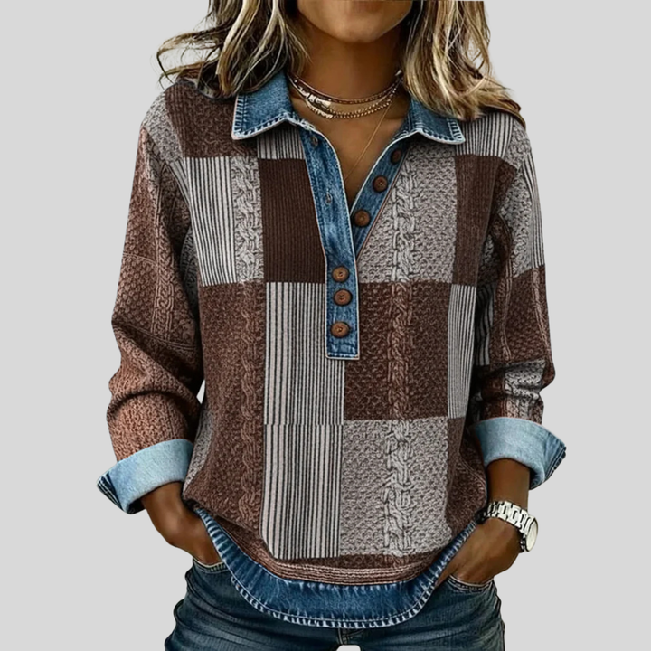 Women’s Patchwork Collared Sweater
