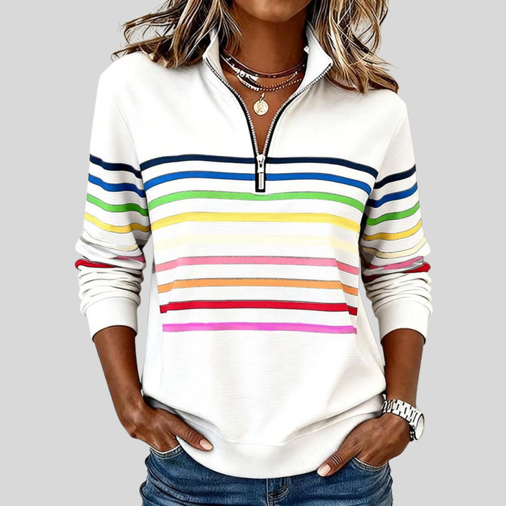 Women’s Comfortable Striped Quarter-Zip Sweatshirt