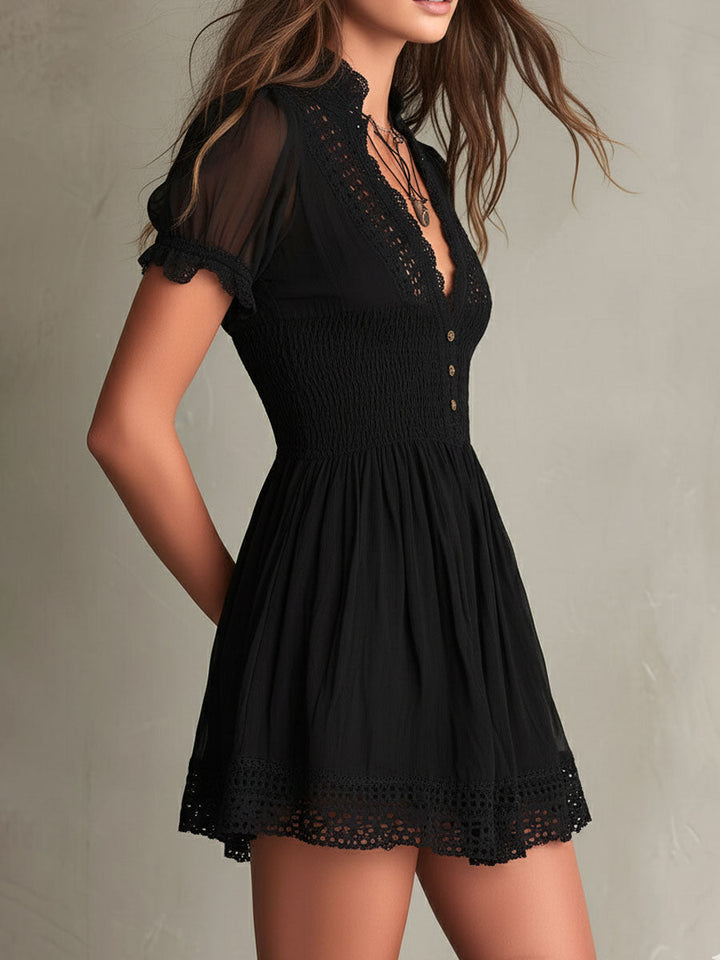 Women’s Smocked Black Mini Dress