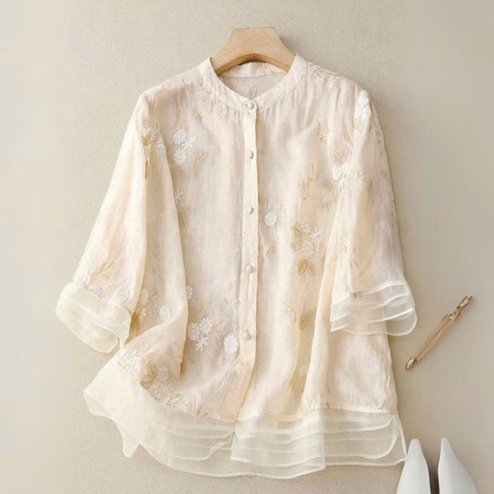 Nellie | Elegant Top with Embroidered Flowers