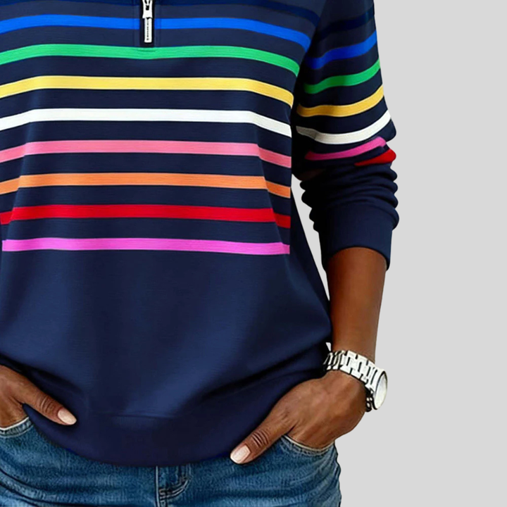 Women’s Comfortable Striped Quarter-Zip Sweatshirt