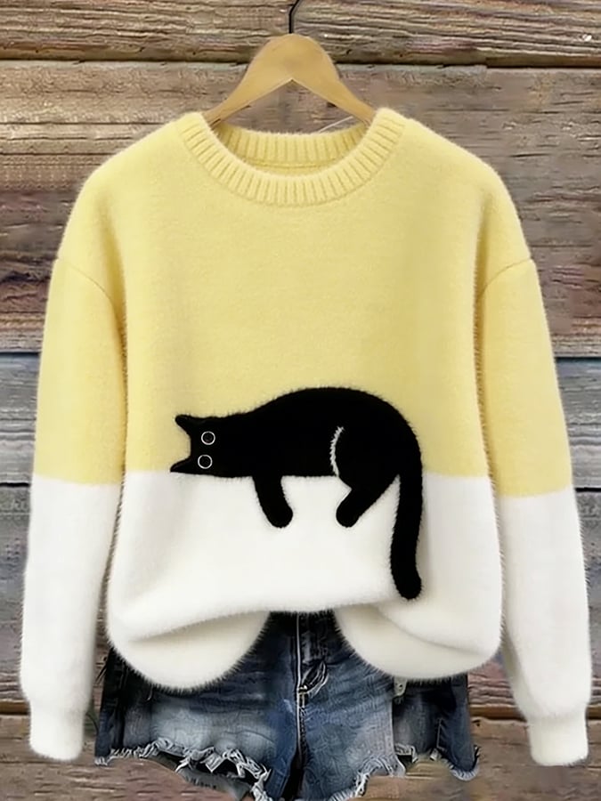 Women’s Oversized Cat Print Casual Sweater