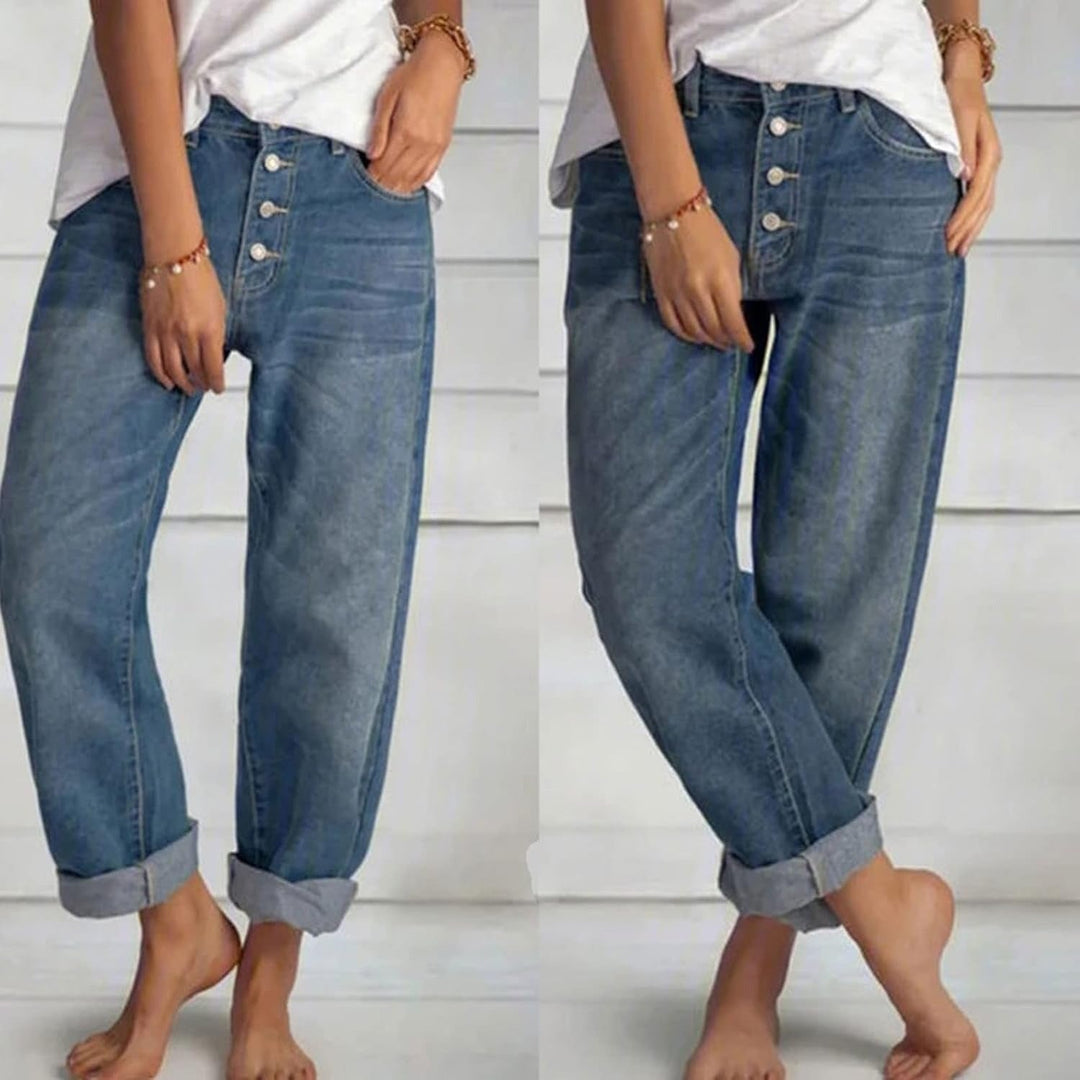 Tessa - High-Waisted Buttoned Jeans