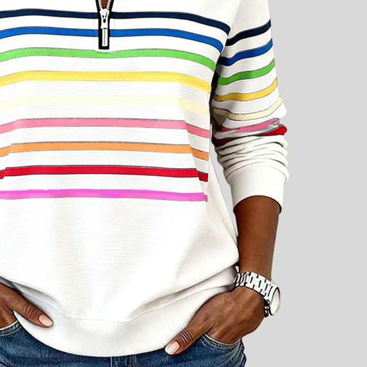 Women’s Comfortable Striped Quarter-Zip Sweatshirt