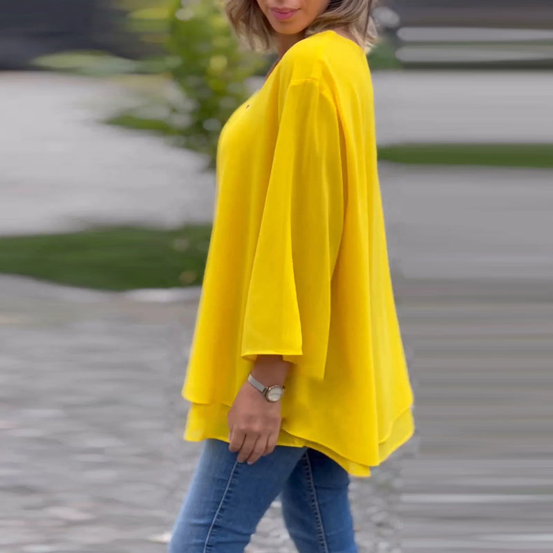 HEIDI- V-Neck Flowy Zipped Top