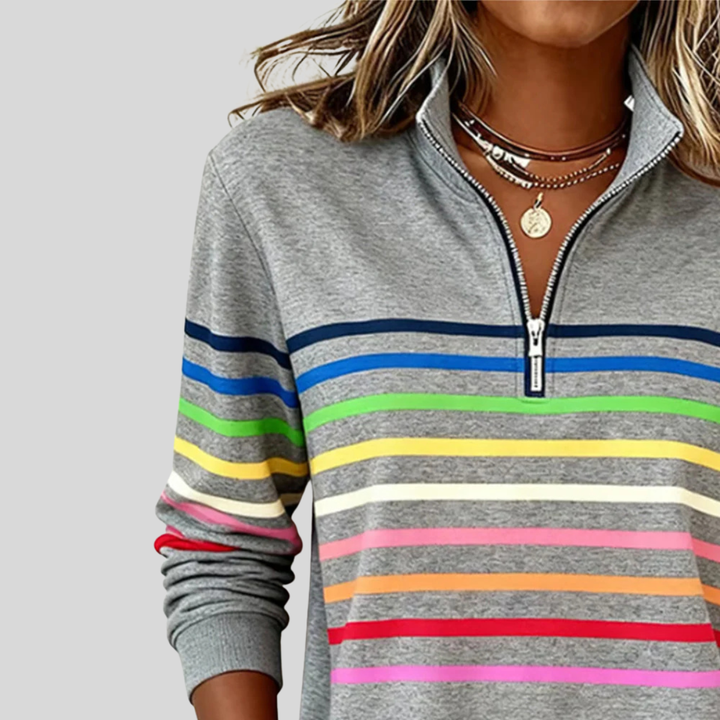 Women’s Comfortable Striped Quarter-Zip Sweatshirt