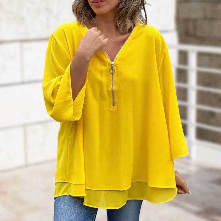 HEIDI- V-Neck Flowy Zipped Top