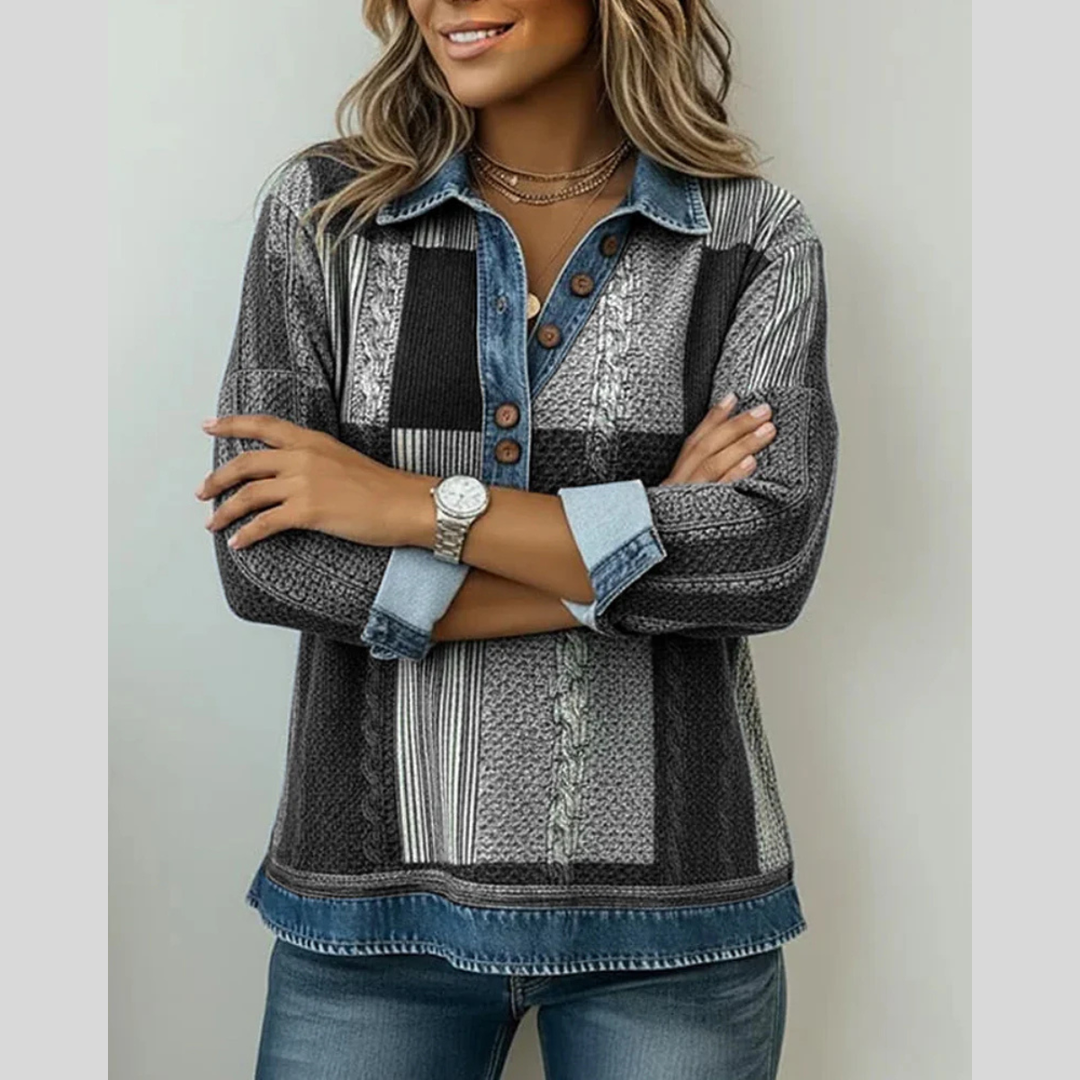Women’s Patchwork Collared Sweater