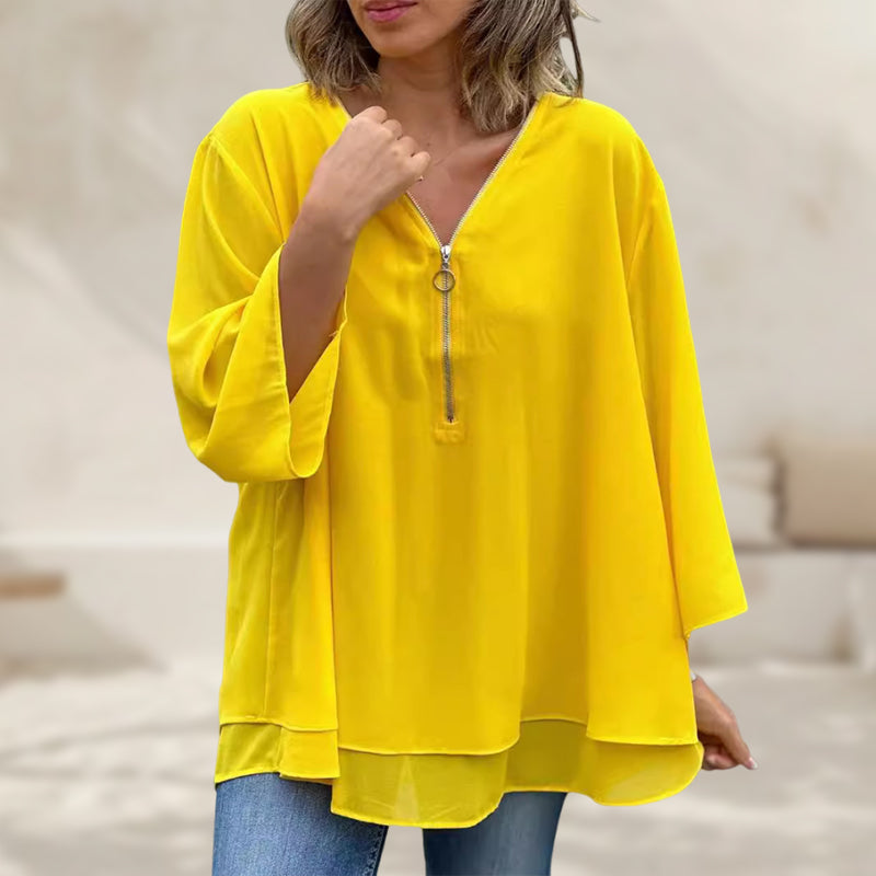 HEIDI- V-Neck Flowy Zipped Top