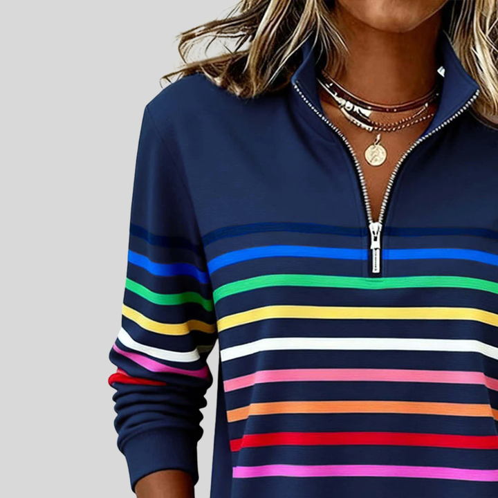 Women’s Comfortable Striped Quarter-Zip Sweatshirt