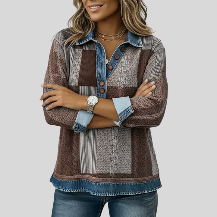Women’s Patchwork Collared Sweater