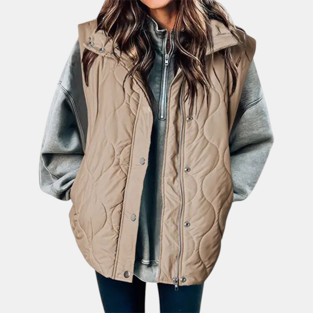 Women’s Quilted Zip Up Snap Button Puffer Vest