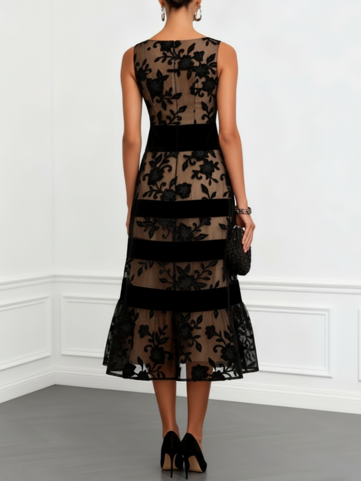 Women’s Black Floral A-Line Midi Dress