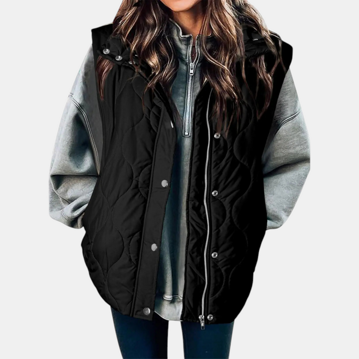 Women’s Quilted Zip Up Snap Button Puffer Vest