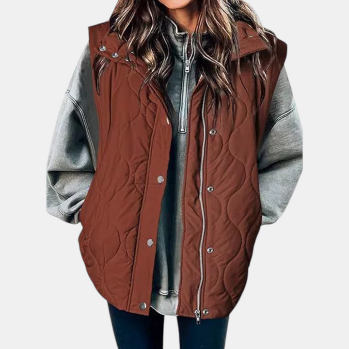 Women’s Quilted Zip Up Snap Button Puffer Vest
