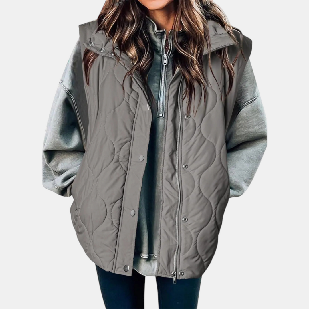 Women’s Quilted Zip Up Snap Button Puffer Vest