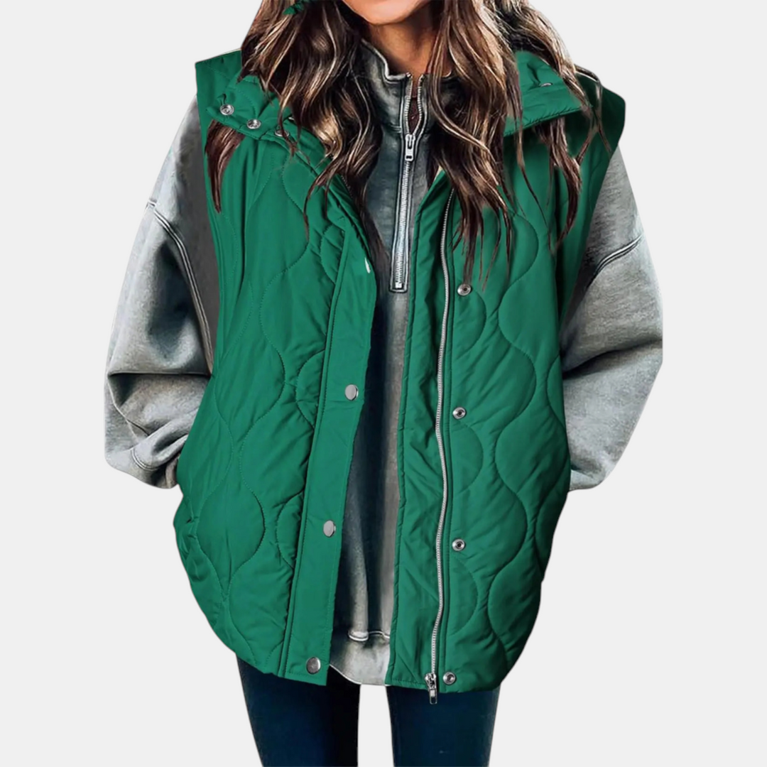 Women’s Quilted Zip Up Snap Button Puffer Vest