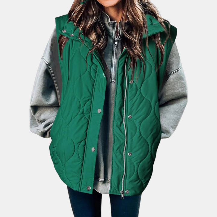 Women’s Quilted Zip Up Snap Button Puffer Vest