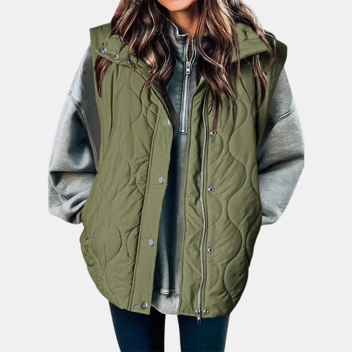 Women’s Quilted Zip Up Snap Button Puffer Vest