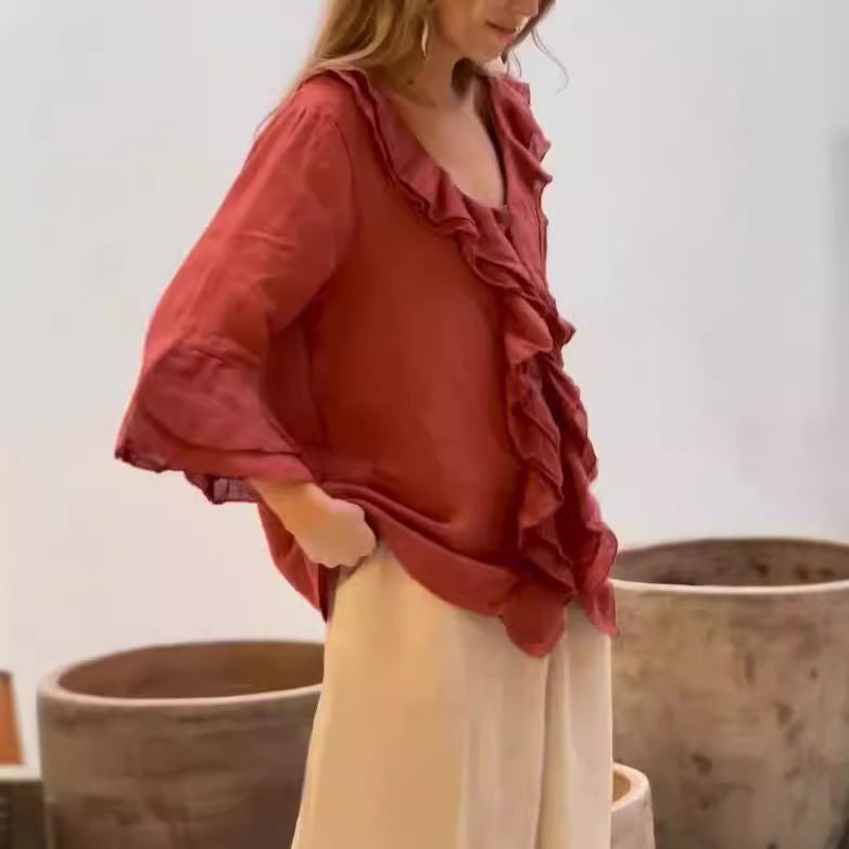 Cherry - Stylish Ruffled Blouse