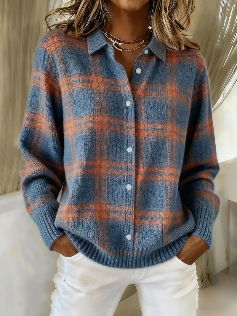 Women’s Soft Feel Blue Check Cardigan