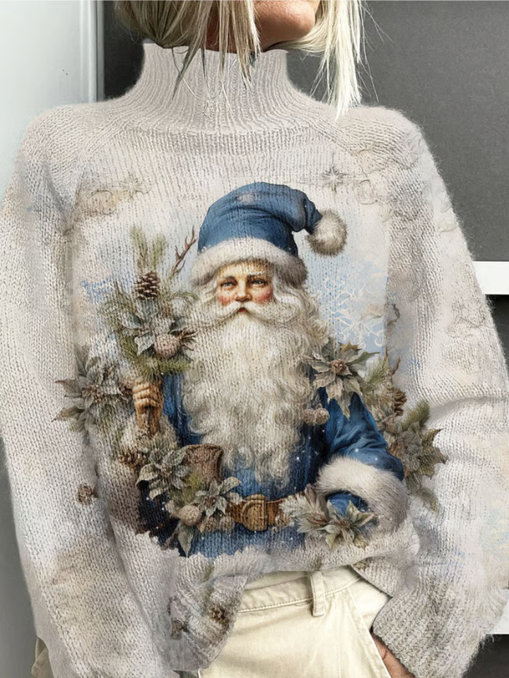 Lina - Christmas Printed Long Sleeve with Vintage Santa