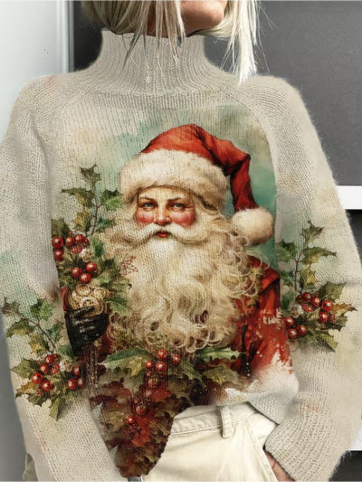 Lina - Christmas Printed Long Sleeve with Vintage Santa