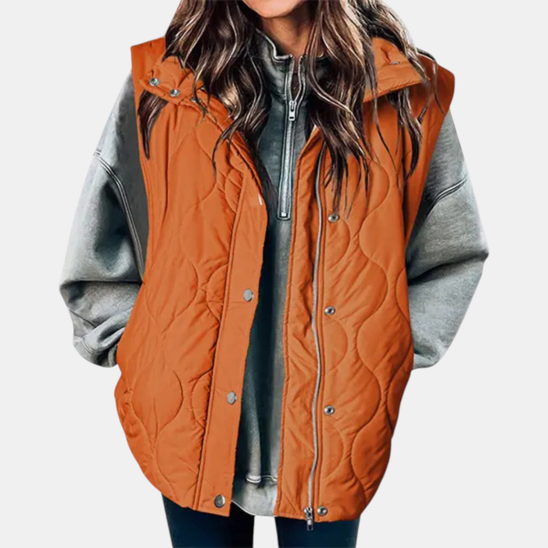 Women’s Quilted Zip Up Snap Button Puffer Vest