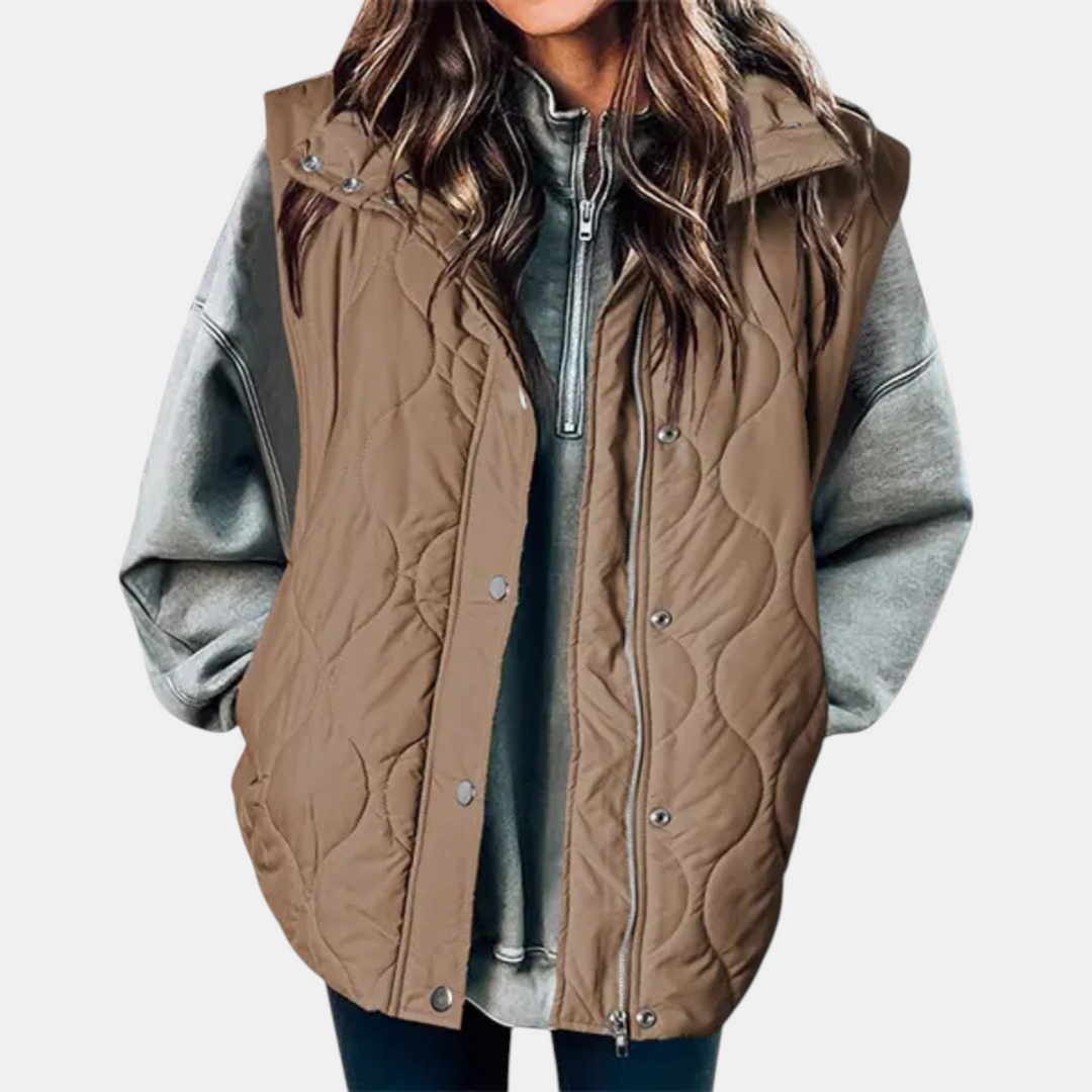 Women’s Quilted Zip Up Snap Button Puffer Vest