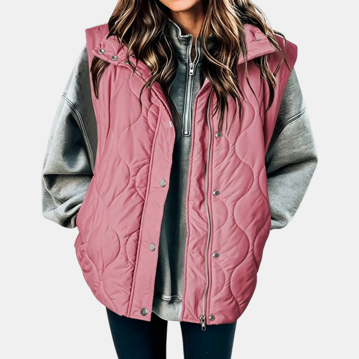 Women’s Quilted Zip Up Snap Button Puffer Vest