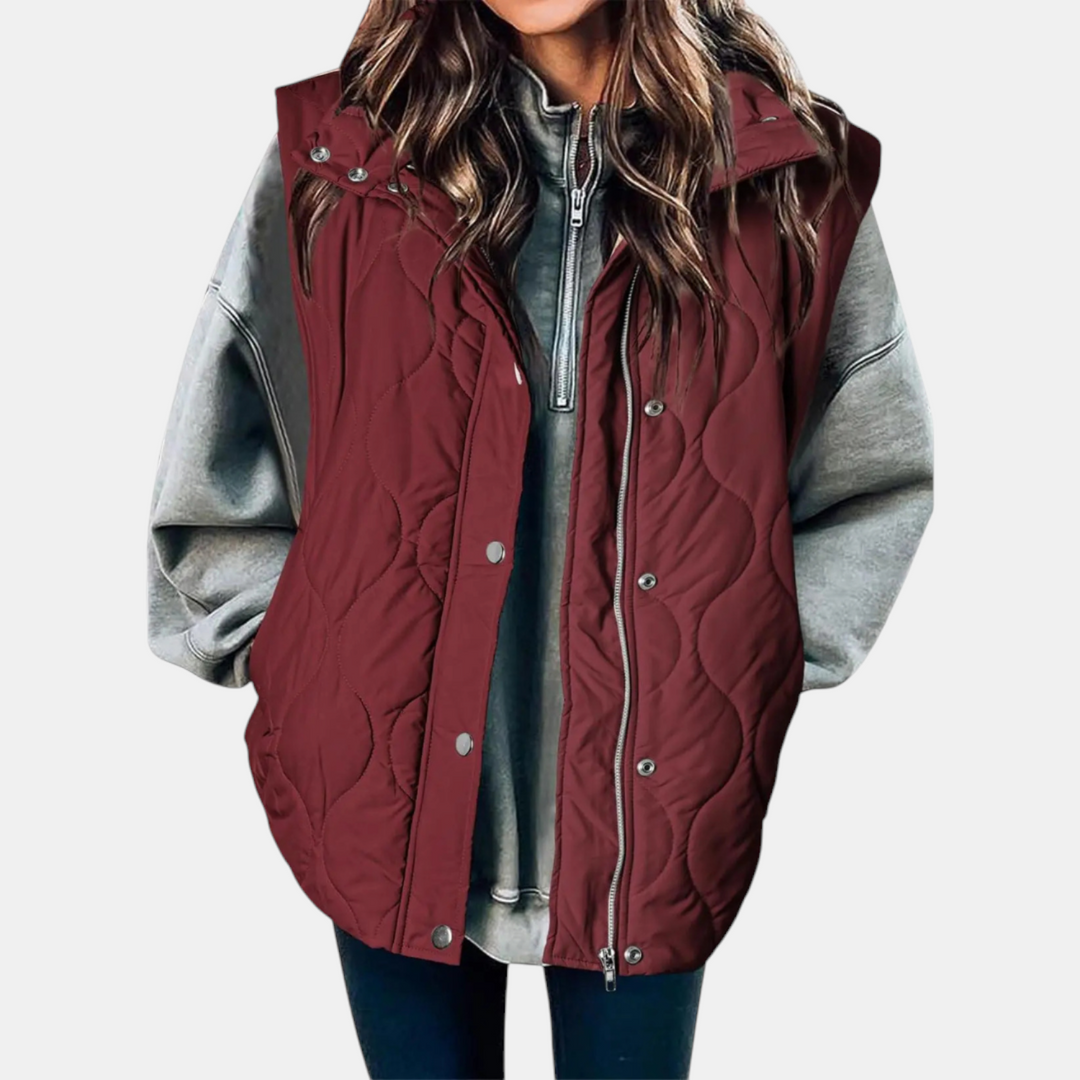 Women’s Quilted Zip Up Snap Button Puffer Vest