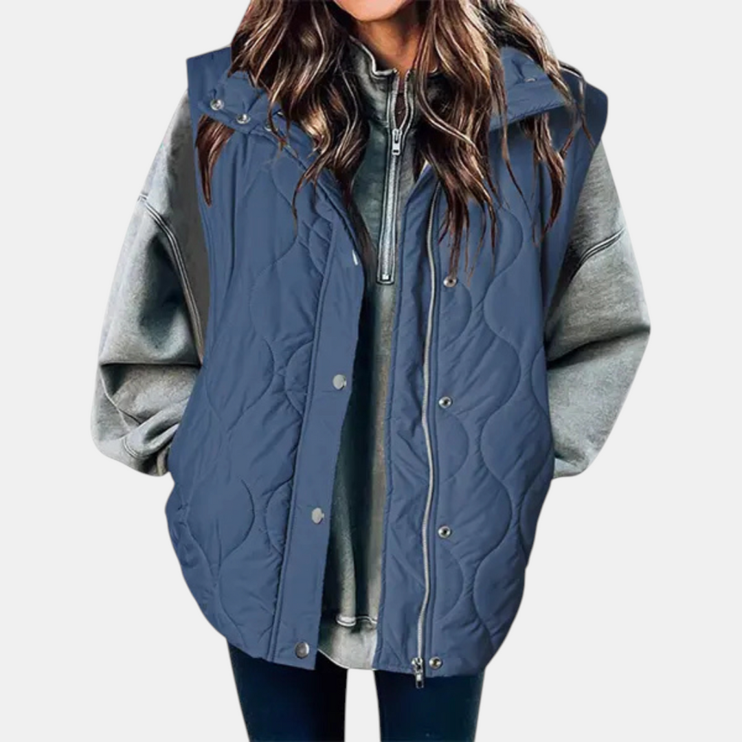 Women’s Quilted Zip Up Snap Button Puffer Vest