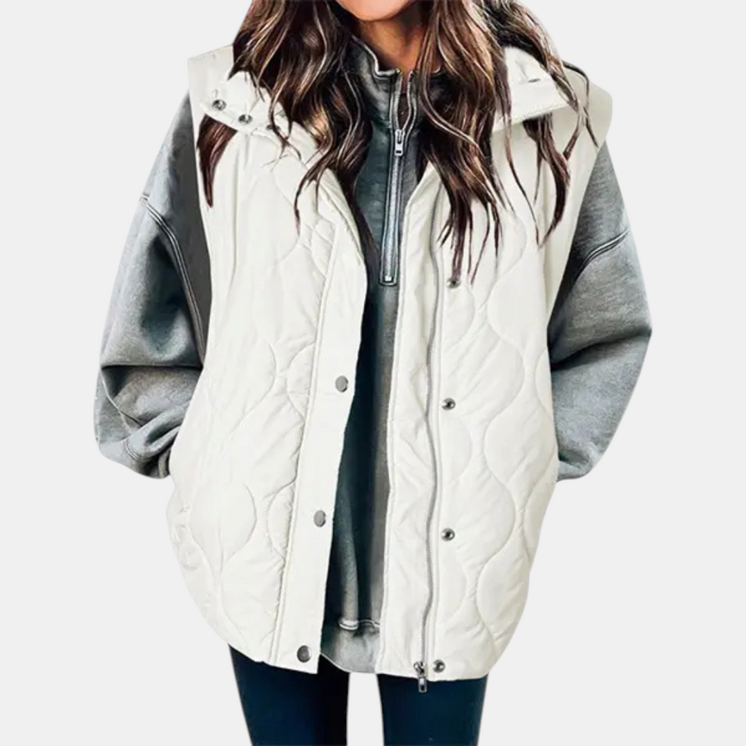 Women’s Quilted Zip Up Snap Button Puffer Vest