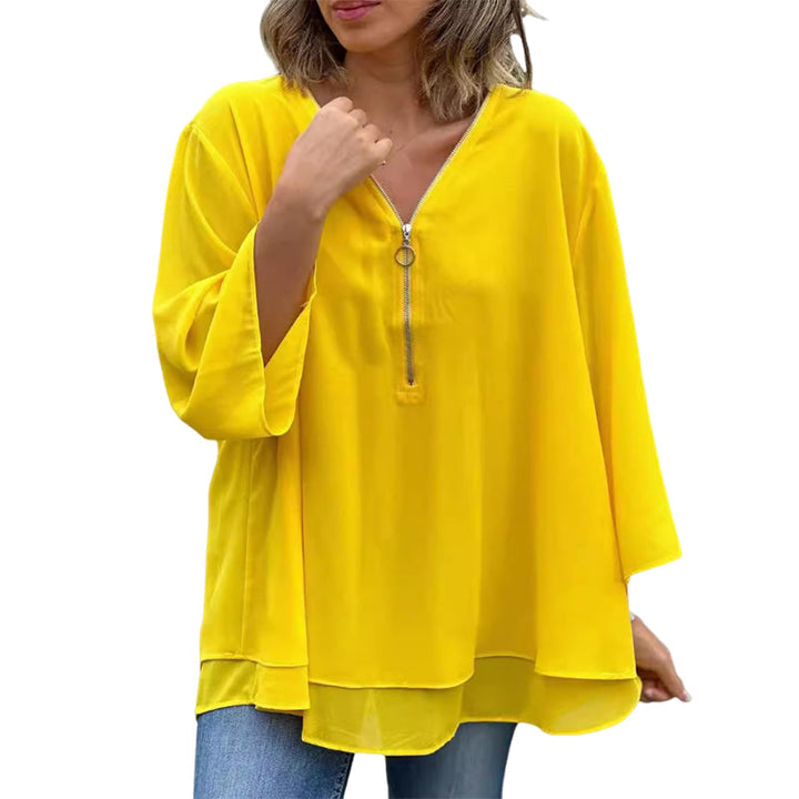 HEIDI- V-Neck Flowy Zipped Top