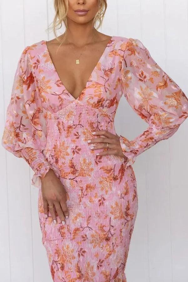 CAMELLIA - Floral Ruffle Midi Dress