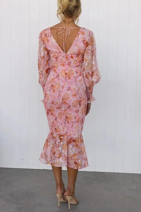 CAMELLIA - Floral Ruffle Midi Dress