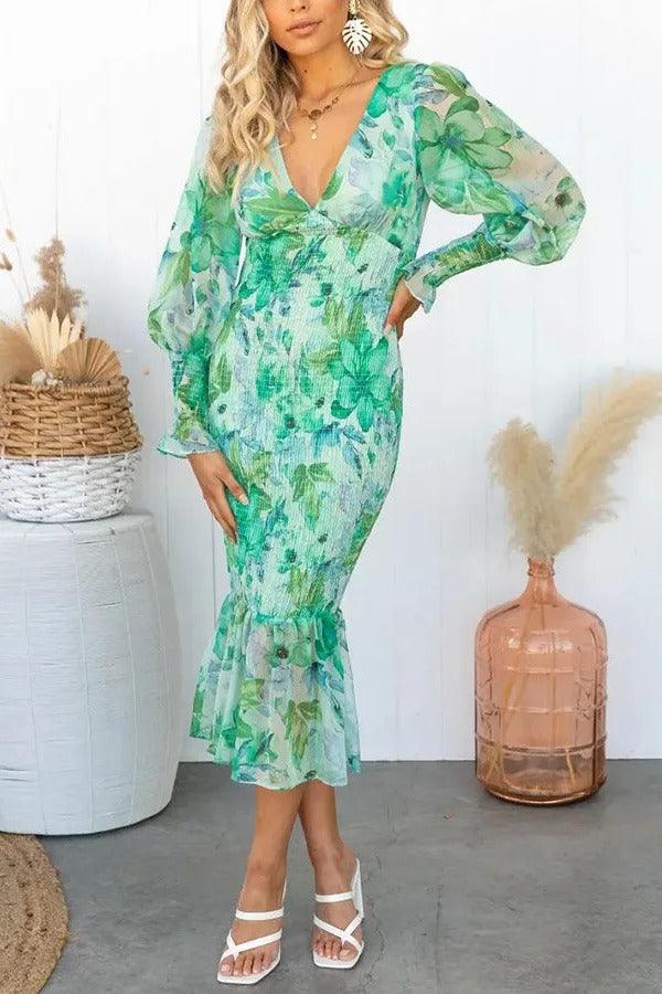 CAMELLIA - Floral Ruffle Midi Dress