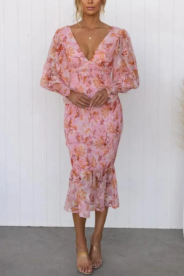 CAMELLIA - Floral Ruffle Midi Dress