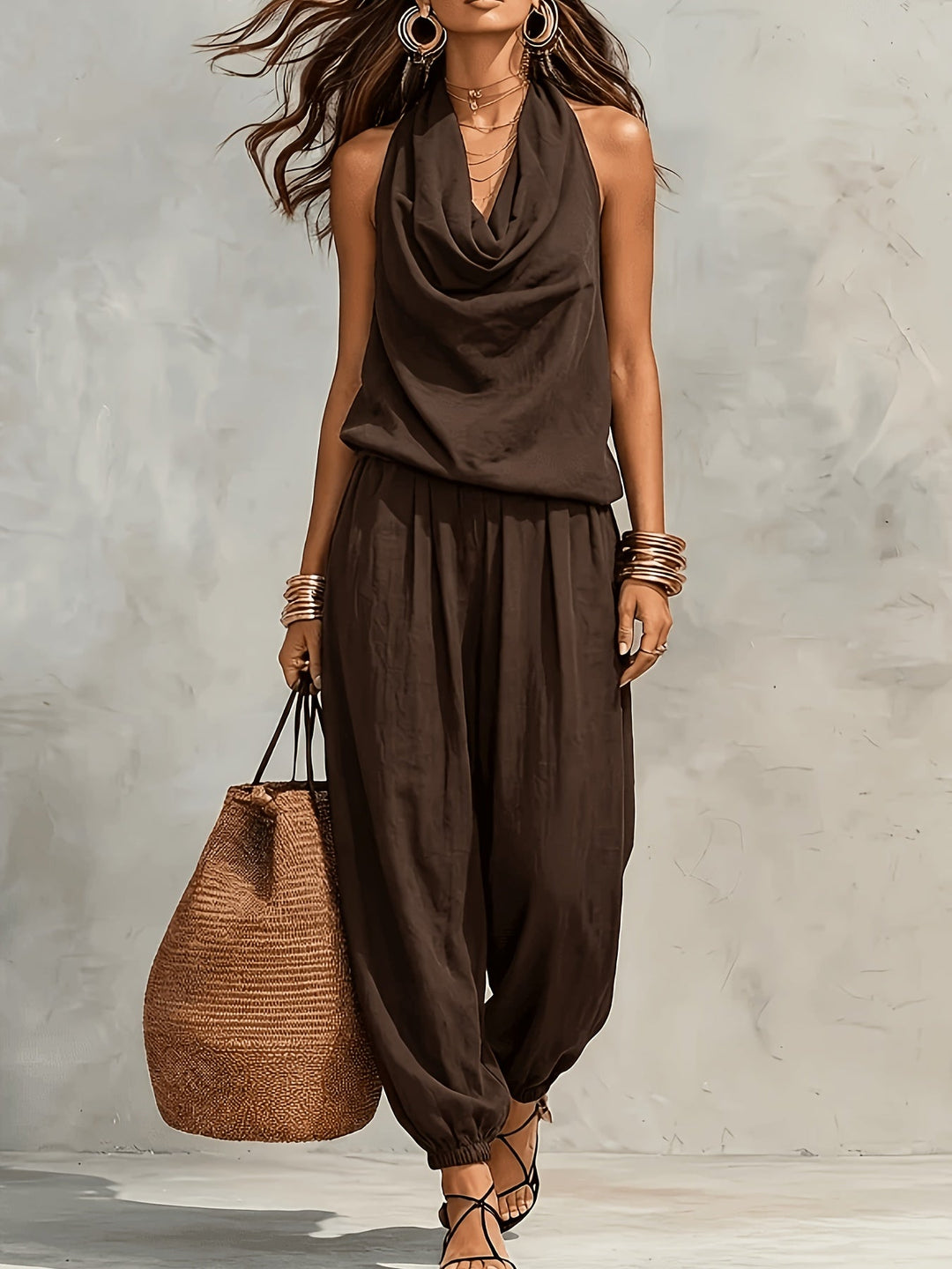 Women’s Cowl-Neck Halter Two-Piece Set