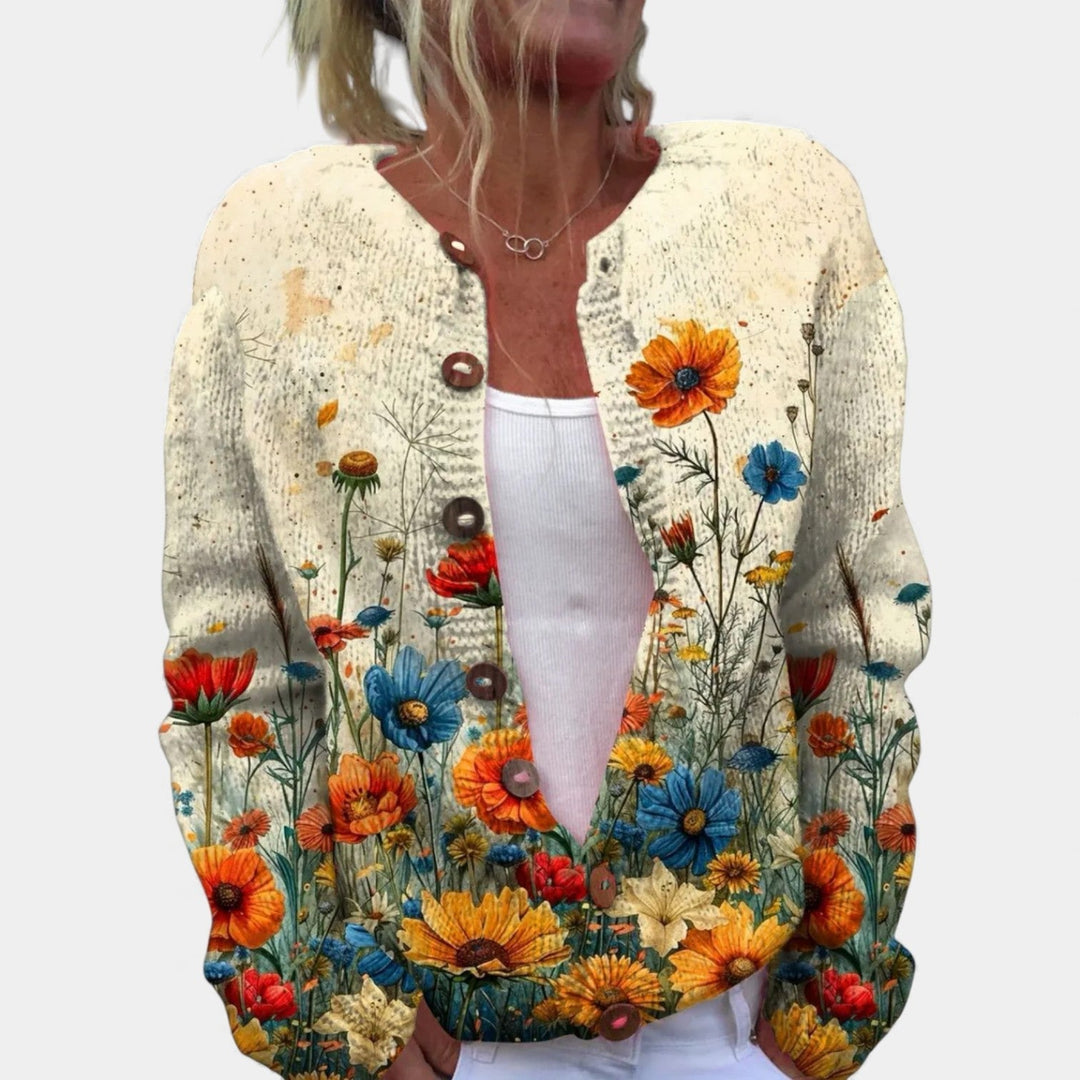 Women’s Art Print Button-Front Sweater
