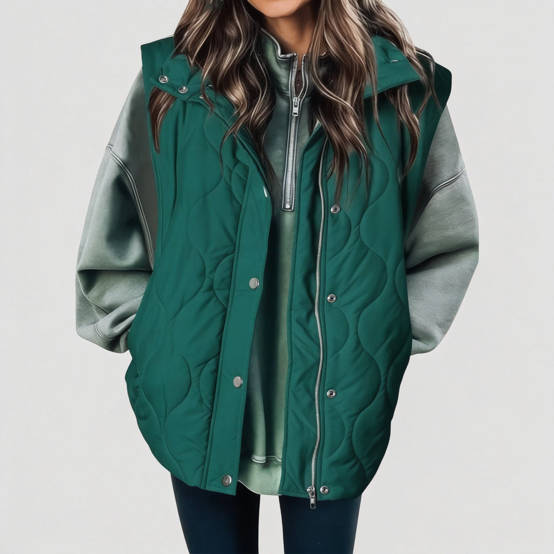 Women’s Quilted Zip Up Snap Button Puffer Vest