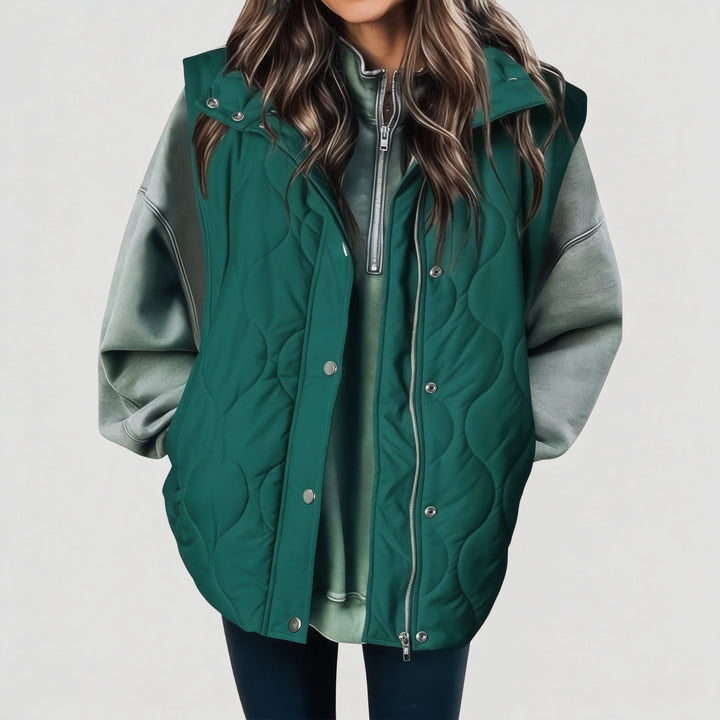 Women’s Quilted Zip Up Snap Button Puffer Vest