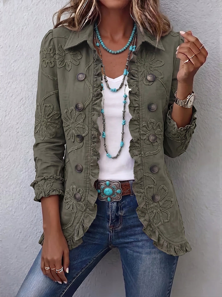 Women’s Boho Floral Ruffled Trim Utility Jacket